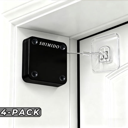 SHIMIDO Upgraded Punch-Free 1000g Automatic Screen Door Closer, Storm Door Closer, Sliding Screen Auto Closer with Steel Drawstring for Bathroom, Bedroom, Studyroom (4 Pack Black)