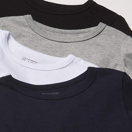 Lot de 4 T-shirts basiques à manches longues The Children's Place pour garçons, noir/gris H/bleu marine/blanc, 12-18 mois