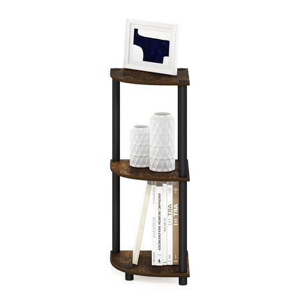 Furinno TURN-N-TUBE Corner Shelf, 3-Tier Corner Bookshelf, Display Storage Shelves with Open Shelves, for Organization and Storage, Living Room, Home Office, Garage, Amber Pine