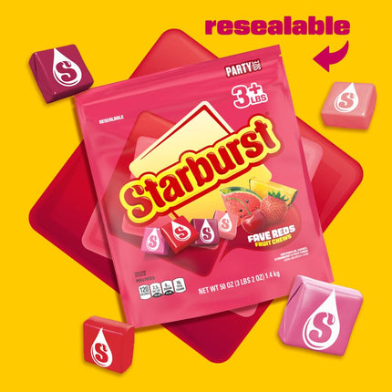 Starburst FaveReds Fruit Chews Candy, Individually Wrapped, One 50 Ounce (1.4kg) Resealable Party Size Bag