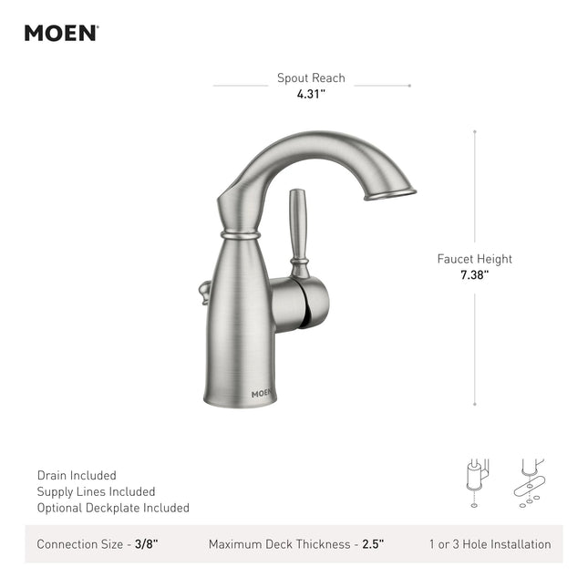Moen Sarona Mediterranean Bronze One-Handle Single Hole Rustic Farmhouse Bathroom Faucet with Optional Deckplate, Traditional Bathroom Sink Faucet and Drain Assembly, 84144BRB