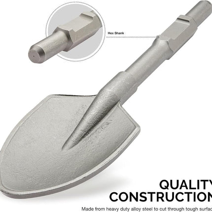 NEIKO 2627 Jack Hammer Bits, 1-1/8" Hex Shank Shovel Spade Chisel Bits for Demolition Hammers, 17.5" Long, Clay Spade Bit for Electric Jackhammer, Alloy Steel, Construction, Trenching, Landscaping