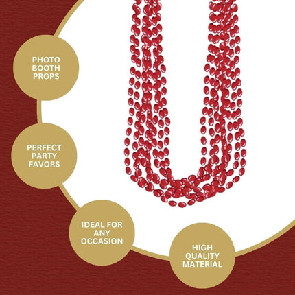 Amscan 395801.40 Accesorios, Collares de Cuentas, Artículos de Fiesta, Rojo, 76.2 cm, Paquete de 50