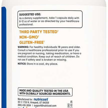 Nutricost N-Acetyl L-Cysteine (NAC) 600mg, 180 Capsules - Non-GMO, Gluten Free