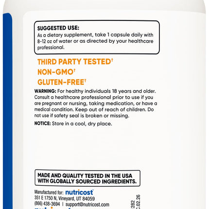 Nutricost N-acetil L-cisteína (NAC) 600 mg, 180 cápsulas - Sin OMG, sin gluten