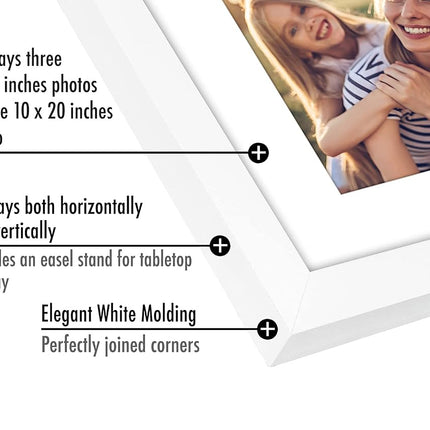 Americanflat 5x7 Picture Frame Collage with Polished Plexi Cover - Signature Collection - Fits Three 5x7 or One 10x20 Photo - Collage Photo Frame for Wall Display - White