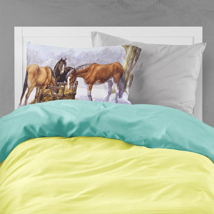Caroline's Treasures BDBA0297PILLOWCASE Horses Eating Hay in The Snow Fabric Standard Pillowcase Lightweight Super Soft Easy Care Decorative Artwork Pillowcase, Standard