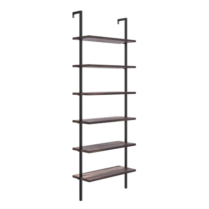 Nathan James 65601 Theo 6-Shelf Tall Bookcase, Wall Mount Bookshelf with Natural Wood Finish and Industrial Metal Frame, Nutmeg/Matte Black
