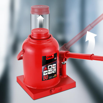 DNA MOTORING Gato hidráulico de botella soldado automotriz de 50 toneladas/110231 lb para levantar vehículos, camionetas y camiones, con mango manual, rojo, TOOLS-00365