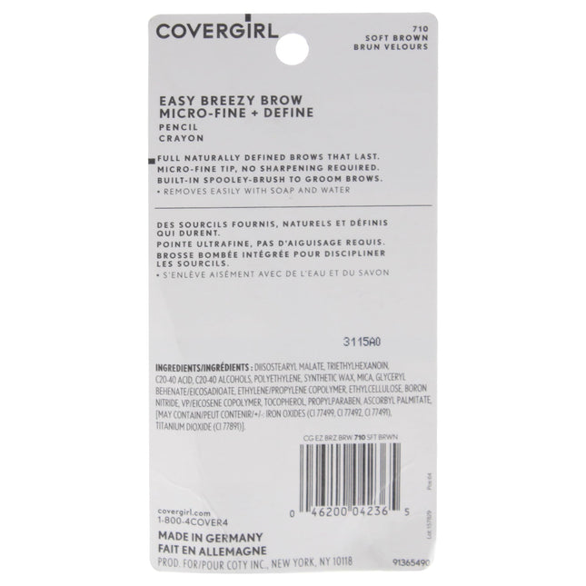 Easy Breezy Brow - 710 Soft Brown by CoverGirl for Women - 0.003 oz Eyebrow Pencil