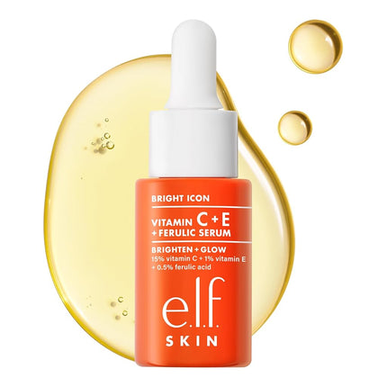 e.l.f. SKIN Bright Icon Vitamin C + E + Ferulic Serum Mini, Brightening & Soothing Face Serum, Helps Even Skin Tone, Vegan & Cruelty-Free, 0.5 fl oz
