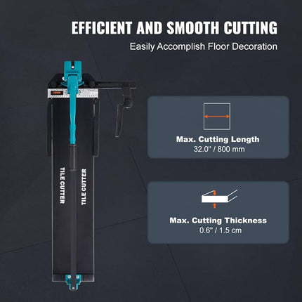 VEVOR Manual Tile Cutter, 800mm/32inch, Porcelain Ceramic Tile Cutter with Tungsten Carbide Cutting Wheel, Infrared Positioning, Anti-Skid Feet, Durable Rails for professional installers or beginners