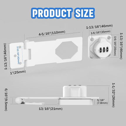 MeBantoo Household Cabinet Password Hasp Locks, Cabinet Locks with Combination, Door Security Slide Latch for Small Barn Doors, Bathroom, Outdoor, Garden (2 Pack White)