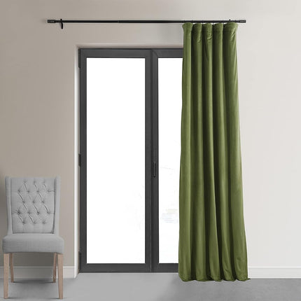 HPD Half Price Drapes Signature Velvet Thermal Blackout Curtains for Living Room 84 Inch Long (1 Panel) Rod Pocket Insulated Blackout Curtains for Bedroom Window Curtains, 50W x 84L, Basque Green