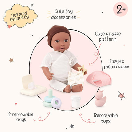 LullaBaby Baby Doll Changing Set, 9-Piece Play and Care Set, Accessory