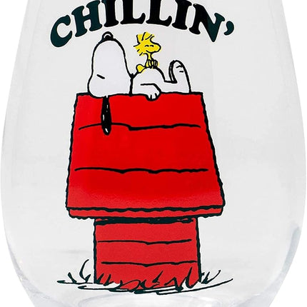 Silver Buffalo Peanuts Snoopy and Woodstock Chillin Stemless Wine Glass, 20 Ounces, 1 Count (Pack of 1)