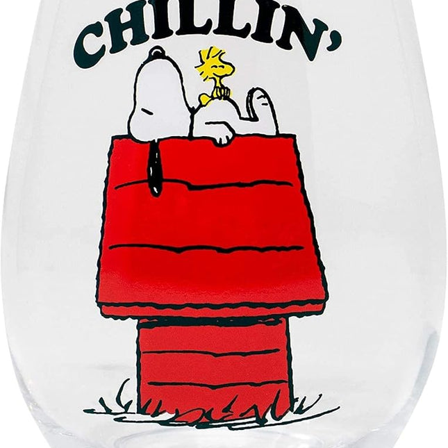 Silver Buffalo Peanuts Snoopy and Woodstock Chillin Stemless Wine Glass, 20 Ounces, 1 Count (Pack of 1)