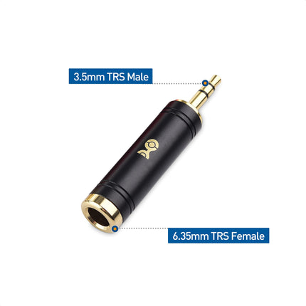 Cable Matters Paquete de 2 adaptadores de 3.5mm a 1/4, conector adaptador de micrófono macho de 1/8 a hembra de 1/4, adaptador de conector de auriculares de 6.35mm a 3.5mm