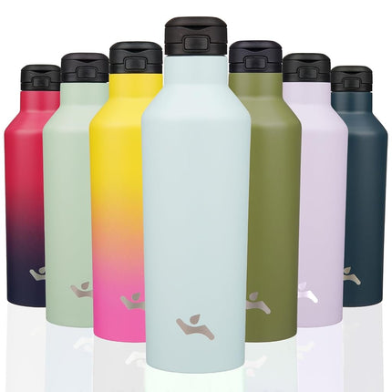 Botella de agua aislada con pajita, termo de agua de acero inoxidable con doble pared y vacío de 25 oz con 2 tapas, azul cian