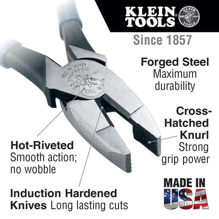 Side Cutter Linemans Pliers Cut ACSR, Screws, Nails, Hard Wire, 9-Inch Electrical Pliers Klein Tools D2000-9NE