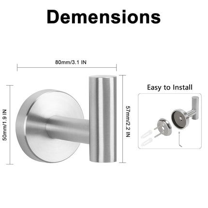 NearMoon Bath Towel Hooks- SUS 304 Stainless Steel Robe Hook Holder, Heavy Duty Coat Hook for Bathroom Livingroom Hotel Kitchen Garage, Wall Mounted- 4 Pack (Brushed Nickel)
