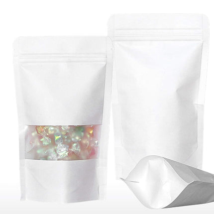 SumDirect 100Pcs White Kraft Stand Up Bags,Self-Se