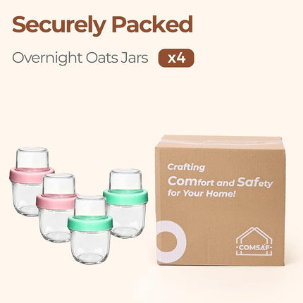 ComSaf Yogurt and Cereal Glass 240 ml Pack of 4 with Compartment 120 ml
