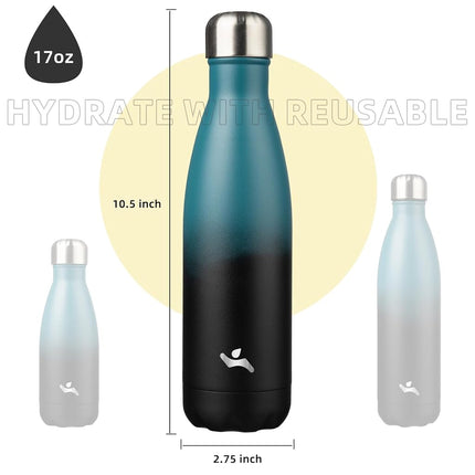 Konokyo Insulated Water Bottles,17oz Double Wall Stainless Steel Vacumm Metal Flask for Sports Travel,Indigo Black