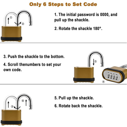 2 Pack Combination Lock | 4-Digit Heavy Duty Combo Lock - 26.5mm Outdoor Waterproof Combination Padlock for Outdoor Fence, Locker, Sheds, Gym, Gate Hasps - Golden (2pcs, Short Shackle)