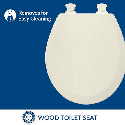 BEMIS 500EC 346 Toilet Seat with Easy Clean & Change Hinges, Round, Durable Enameled Wood, Biscuit/Linen, White
