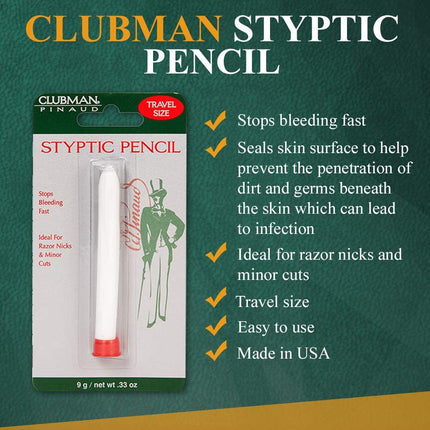 Clubman Pinaud Styptic Pencil Travel Size .33 oz (Pack of 3)