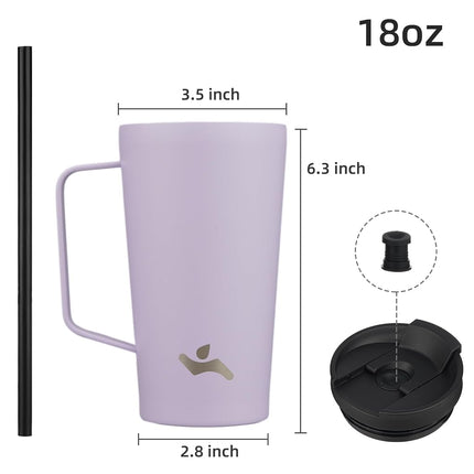 Konokyo 18 oz Insulated Tumbler with Handle & Straw, Stainless Steel Mug
