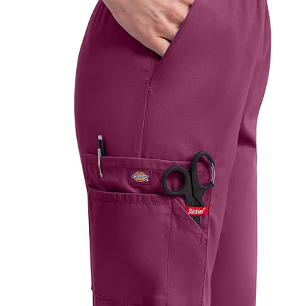 Dickies EDS Signature Scrubs for Women, Elastic Waist Pull-On Cargo Pants for Women in Soft Brushed Poplin 86106, Wine, S Petite