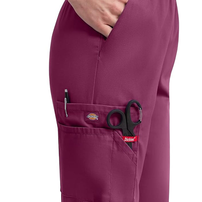 Dickies EDS Signature Scrubs for Women, Elastic Waist Pull-On Cargo Pants for Women in Soft Brushed Poplin 86106, Wine, S Petite