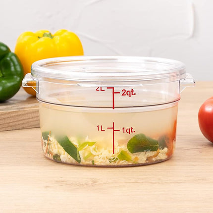 Met Lux 2 Quart Food Storage Containers, 10 Round Commercial Storage Containers - Lids Sold Separately, with Volume Markers, Clear Plastic Food Prep Buckets, Space-Saving Storage
