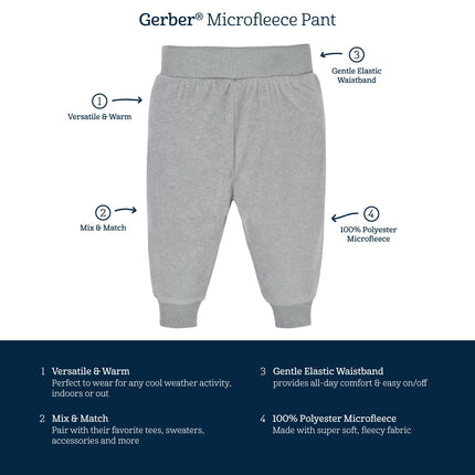 Gerber Baby Girls' 4-Pack Microfleece Pants, Pink/Gray/Black, 18 Months
