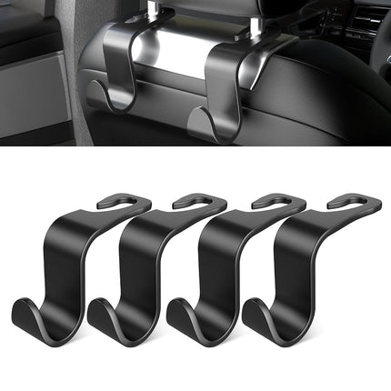 SUTOUG Gancho para asiento de coche, gancho para reposacabezas de coche, accesorios de coche para interior, paquete de 4 ganchos de plástico negro, adecuado para bolsos, bolsas de la compra, ropa, caja de herramientas portátil