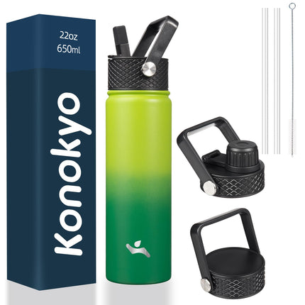 Konokyo 22oz Stainless Steel Water Bottles with 3 
