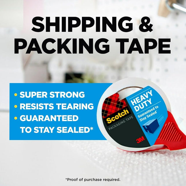 Scotch Heavy Duty Packaging Tape, 1.88" x 54.6 yd, Designed for Packing, Shipping and Mailing, Strong Seal on All Box Types, 3" Core, Clear, 4 Rolls (3850-4RD)