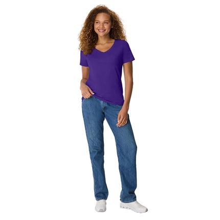 Hanes Women's Perfect-T V-neck T-shirt, Cotton Short Sleeve Tee for Women, 1 or 2-Pack, Purple, 3XL