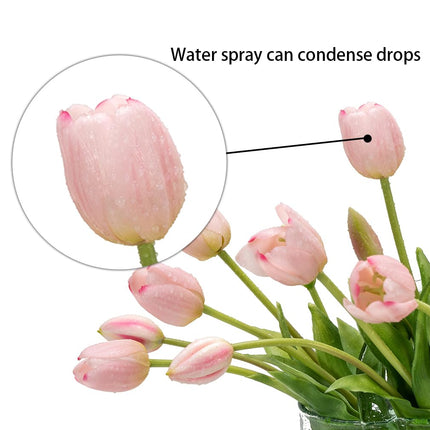 DUYONE 15pcs Artificial Tulips Flowers, Real Touch Latex Bouquet, Fake Tulips for Office Wedding Party Home Kitchen Garden Decoration(Light Pink,15pcs)