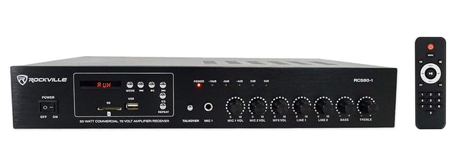 Rockville RCS80-1 60 Watt 70V Commercial/Restaurant Amplifier/Bluetooth Receiver