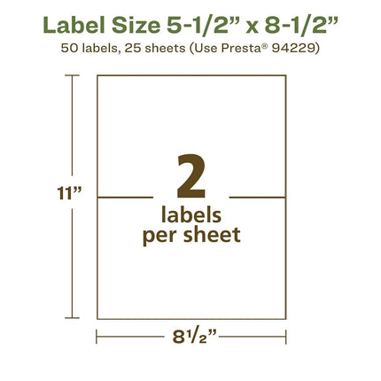 Avery EcoFriendly Matte White Recycled Rectangle Labels, 5.5" x 8.5", Matte White Labels, Permanent Adhesive, Laser/Inkjet Printable, 50 Total