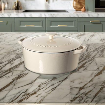 Cuisinart Chef's Classic Enameled Cast Iron Round Covered Casserole Collection 7-Quart Cream