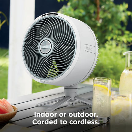 Shark FlexBreeze Pedestal & Tabletop Oscillating Fan with Remote, Indoor & Outdoor, Portable, Corded & Cordless with InstaCool Misting Attachment, White, FA222WH