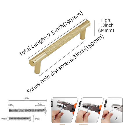 BUKOBYHE 10 Pack 6-1/4 inch（160mm） Kitchen Cabinet Handles Brushed Brass Knurled Cabinet Pulls Gold Drawer Pulls Kitchen Hardware
