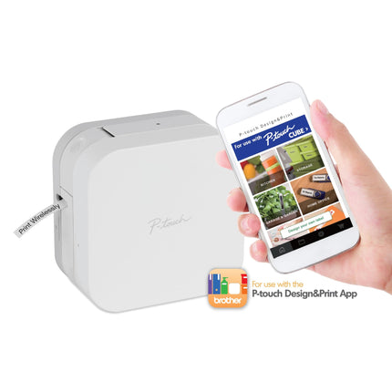 Brother P-Touch Cube Label Maker, Thermal, Inkless Printer for Home & Office, Portable Lightweight, Smartphone Bluetooth Wireless Compatible, Multiple Templates for iPhone & Android, PTP300BT, White