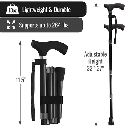 Switch Sticks Aluminum Adjustable Folding Cane and Walking Stick collapses and adjusts from 32 to 37 inches, Black