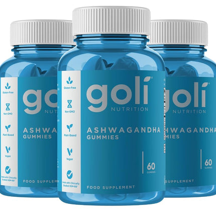 Goli Ashwagandha KSM-66 Gummies | Stress, Sleep & Mood Support | Mixed Berry | Vitamin D, Vegan, Plant Based, Non-GMO, Gluten Free, Gelatin Free | Relax. Restore. Unwind. | Pack of 3, 180 Gummies