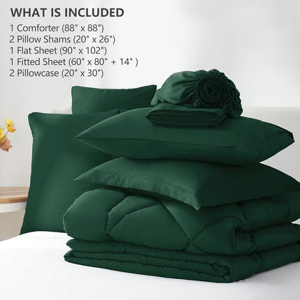 CozyLux Queen Comforter Set Emerald Green - 7 Pieces Complete Bedding Set